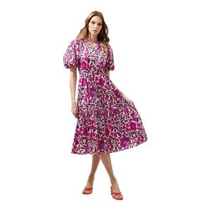 Sugarlips Aubrey Women’s Floral Ginny Bubble Sleeve Midi Dress Size S Pink